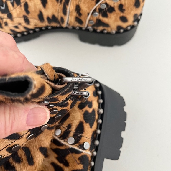 Sam Edelman women’s leopard brown/caramel combat boots studded calfhair Jennifer - Picture 8 of 11